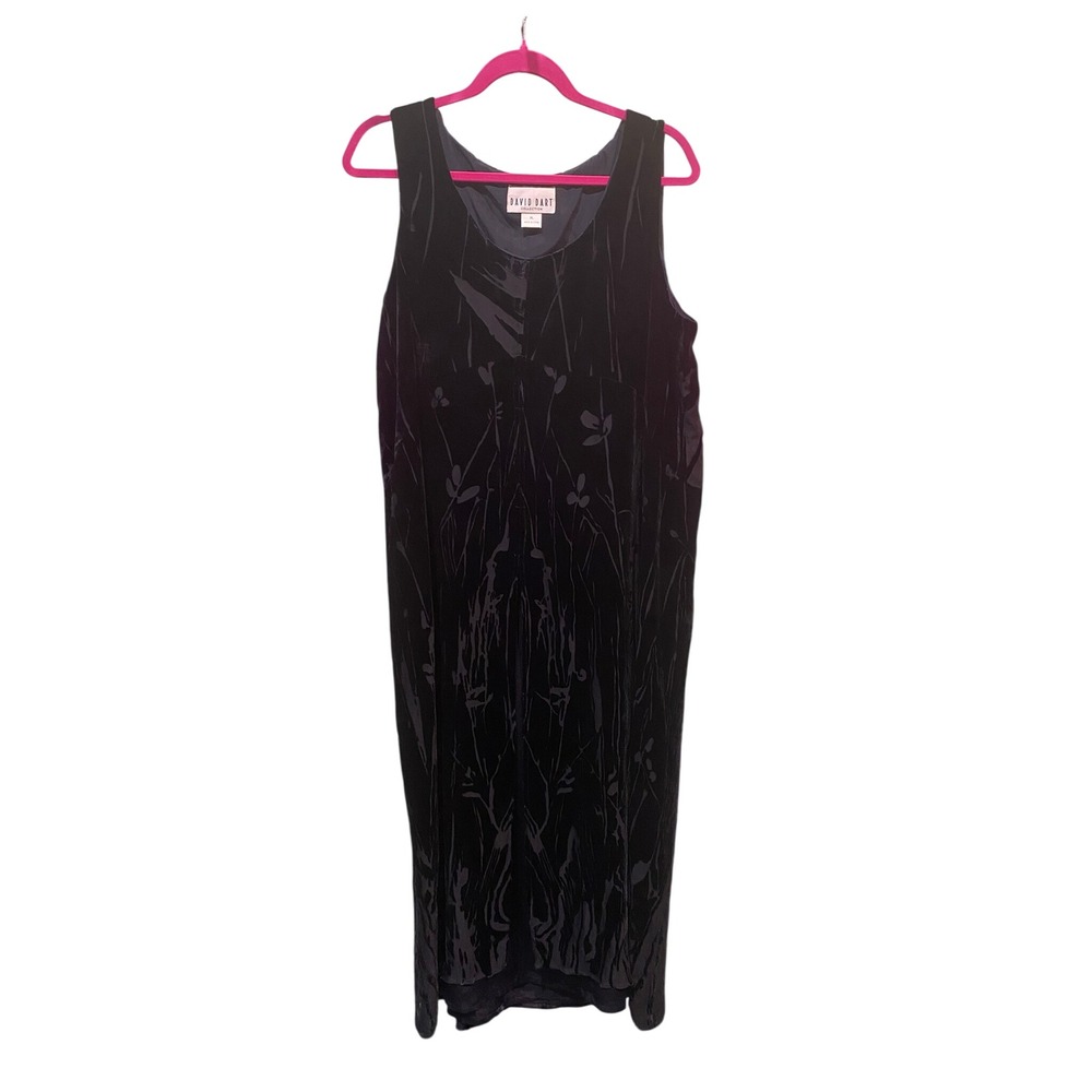 David Dart Collection Women XL Black Burnout Velvet Sleeveless Midi Sheath Dress